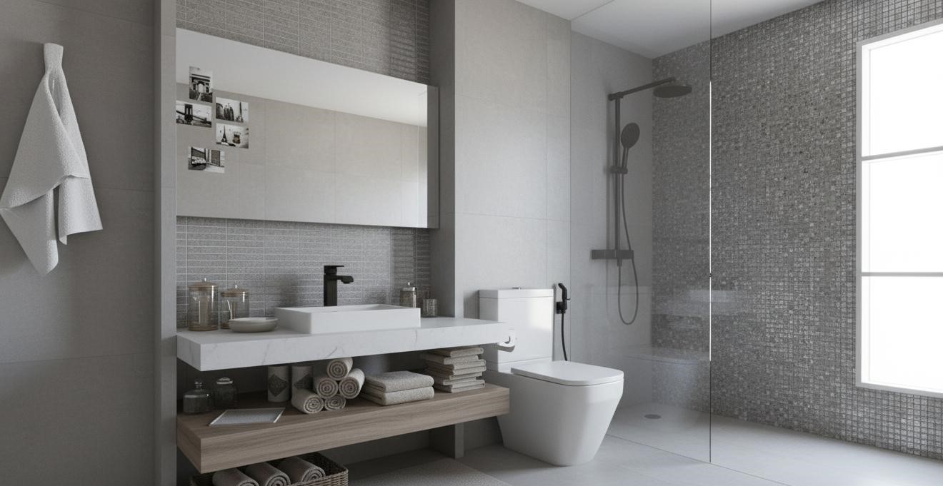 Bathroom renovation design rendering — white tone concept and minimalist details