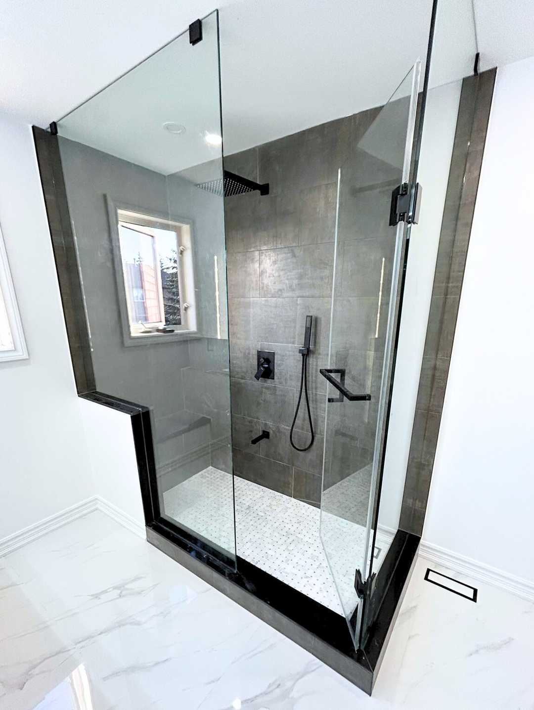 2 bathroom-customisable shower niche /shelve with built in bench, black