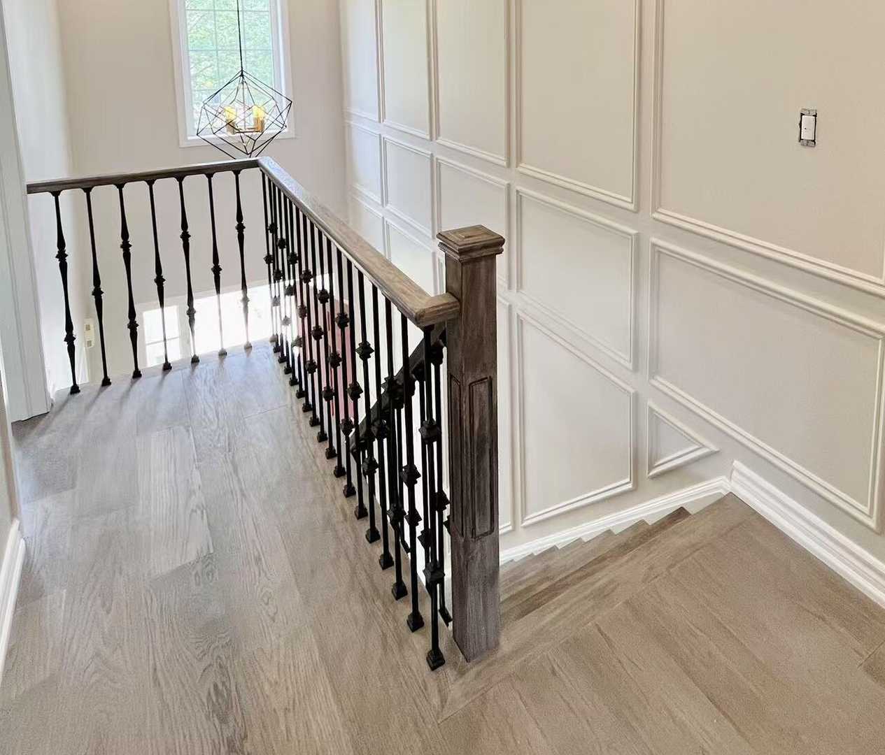 Grey brown wood staircase and floor