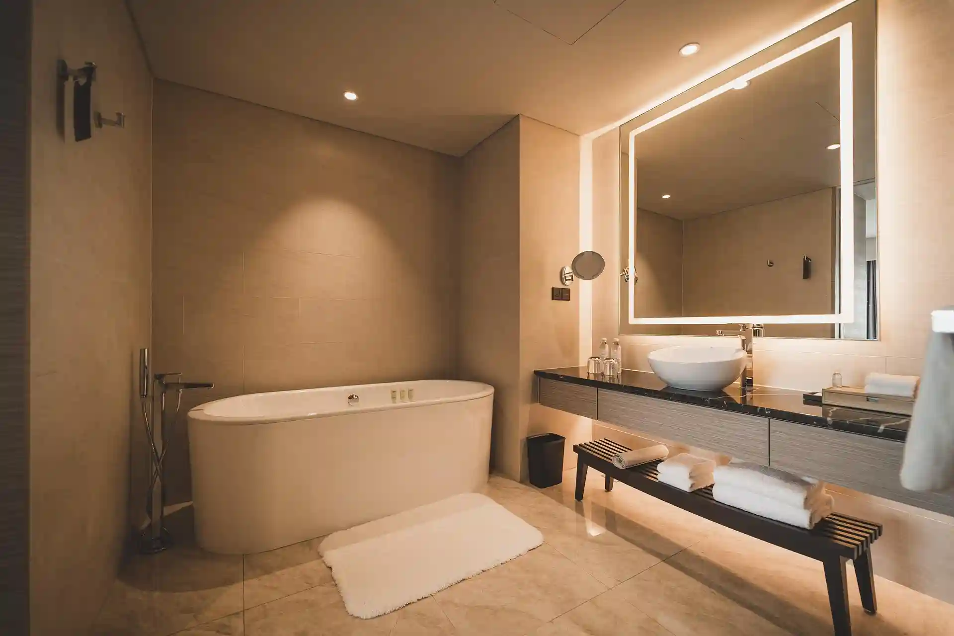North York bathroom remodel featuring floating vanity and LED mirror